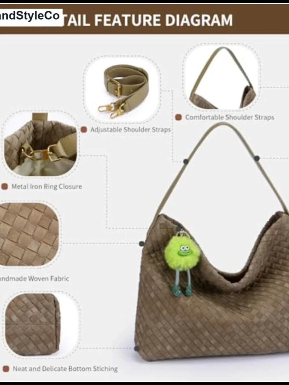 Woven Suede Hobo Bag Women Slouchy Shoulder Crossbody Tote Purse